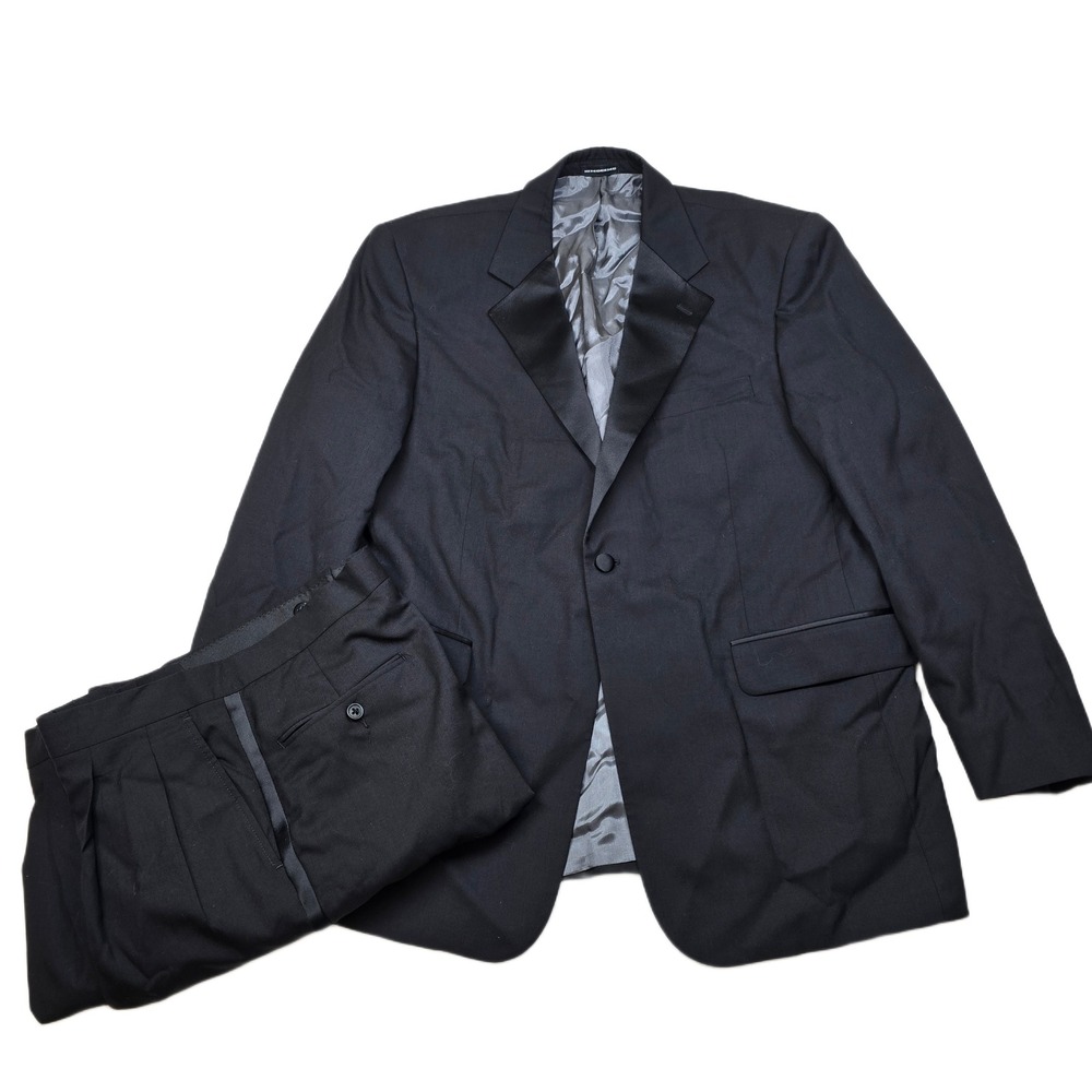 Stafford Tuxedo Suit Mens 42R 2 Piece Pants 36x28 Black‎ Wool Classic Fit